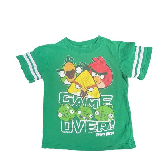 VTG Y2K Angry Birds Green Pig T Shirt Sz Youth M Video Game Over 2000s FLAW - Picture 1 of 7